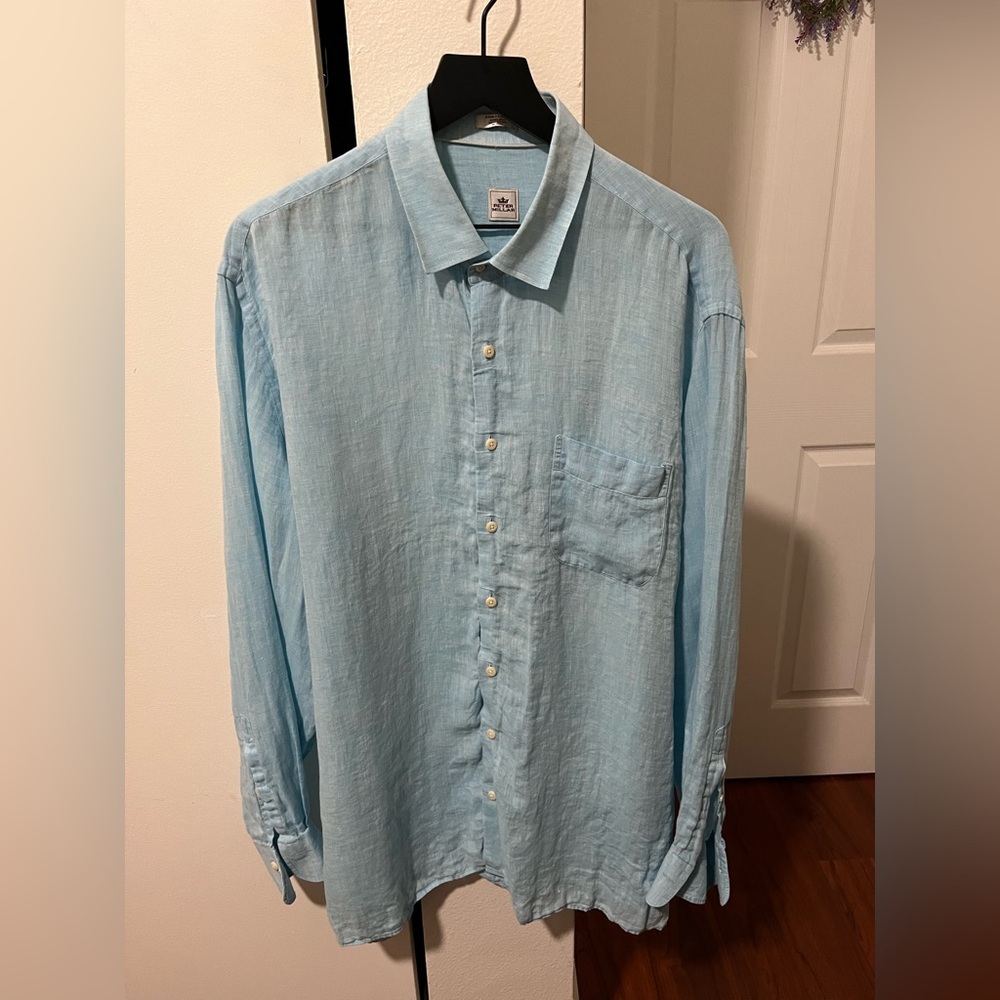 Peter Millar Sky Blue Linen Button Down Shirt